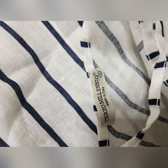Terzo Millenio Blue and white Boho Striped Linen Dress. Made in Italy. Beachwear - Picture 6 of 6